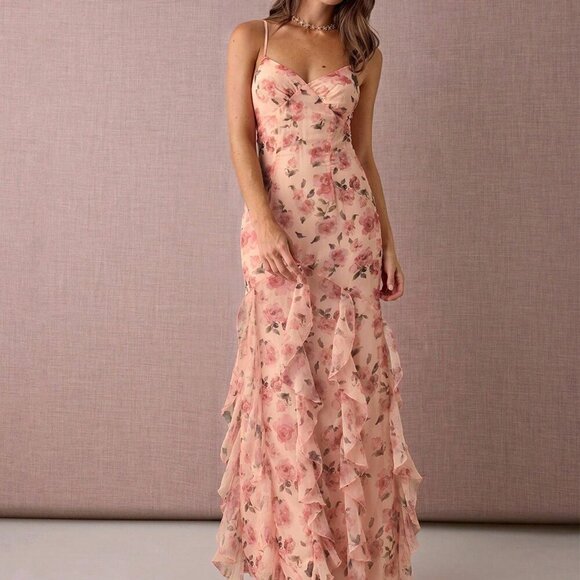 Pink Elegant Women's Romantic Floral Long Dress - Picture 6 of 7